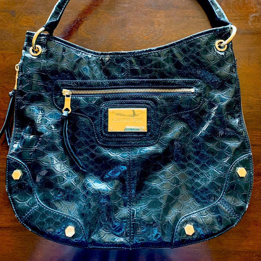 Gianni Bini Black Faux Snake Skin Leather Bag